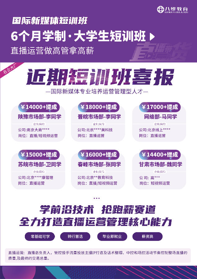 八维教育国际新媒体专业直播运营管理实战班开班啦